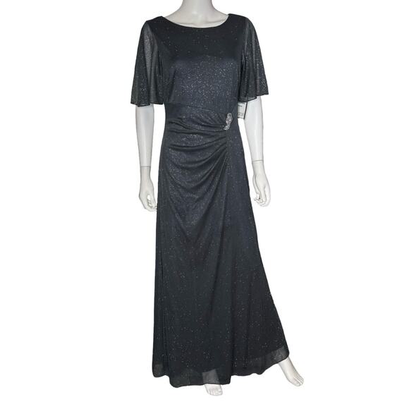 S. L. Fashions Women’s Embellished Short Sleeve Evening Gown Smoke Sz 8 NWT - Picture 2 of 10